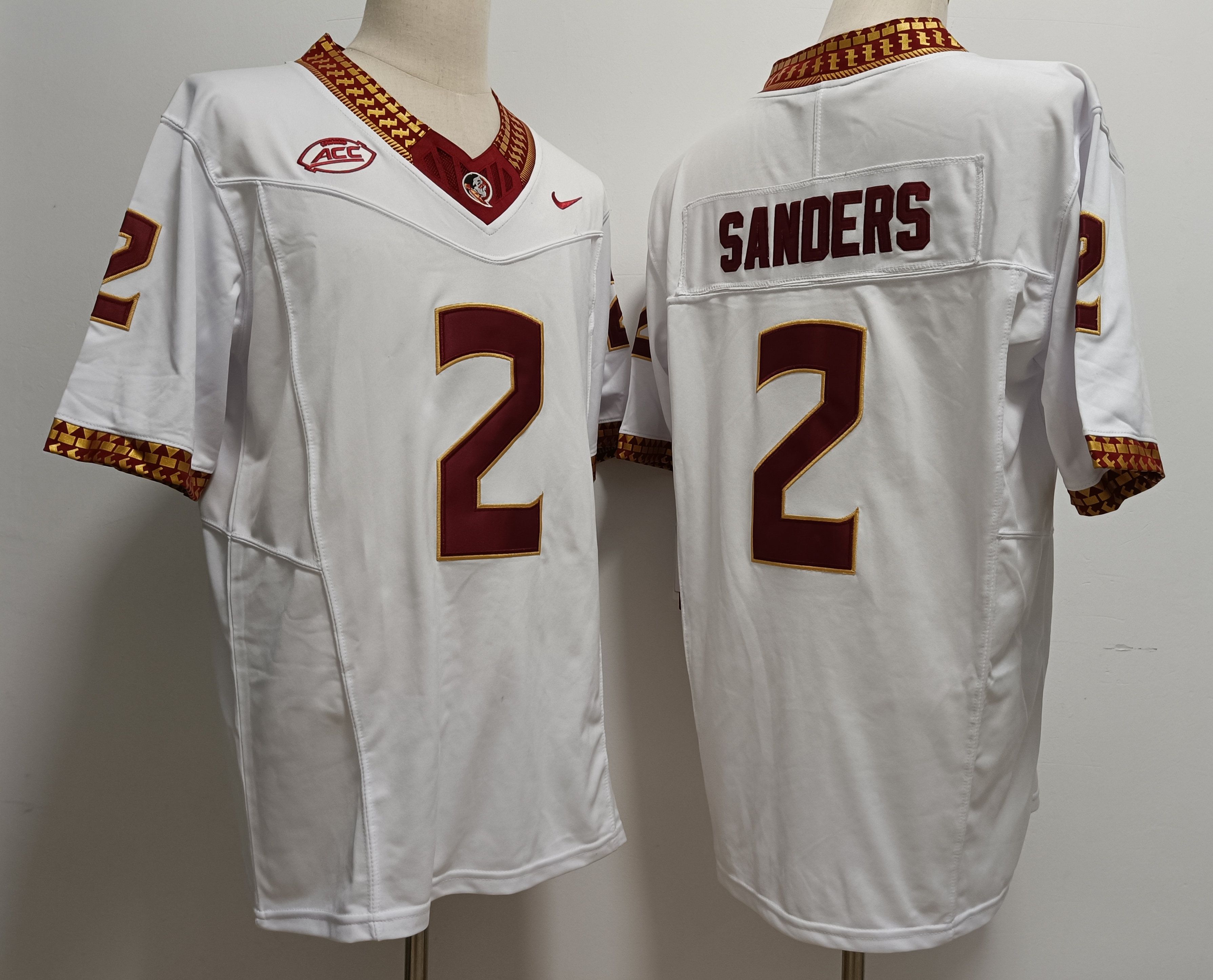 Men Florida State Seminoles FSU #2 Sanders White Nike 2025 NCAA Jersey